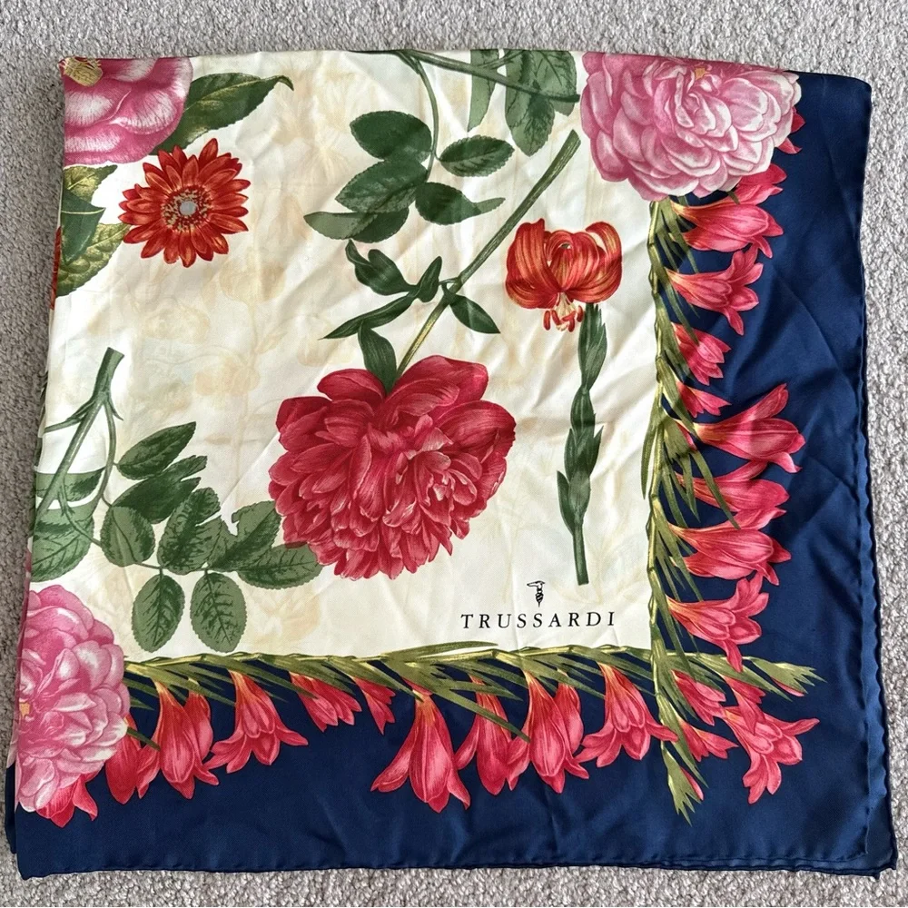 Trussardi Silk Scarf with Floral Rose Print